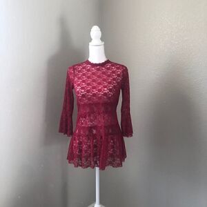 ⭐️3 for $10⭐️ Berry Red sheer lace blouse